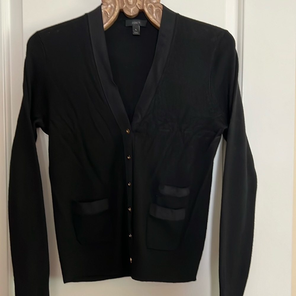 Merino wool dressy cardigan with ribbon trim